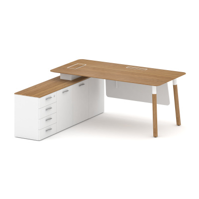 Fresco Стол руководителя FR.SR-18 (L) Дуб Светлый/Белый Бриллиант UM/Металл Белый/Нерж. Сталь 1800*1798*750