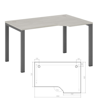 New Line NLN36322524 Стол эргономичный правый на металлоопорах  1350x900x750 Дуб Шамони Светлый