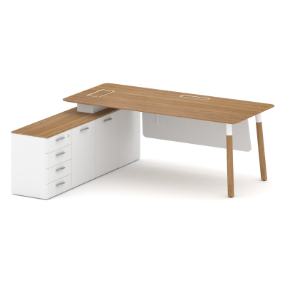 Fresco Стол руководителя FR.SR-20 (L) Дуб Светлый/Белый Бриллиант UM/Металл Белый/Нерж. Сталь 2000*1798*750