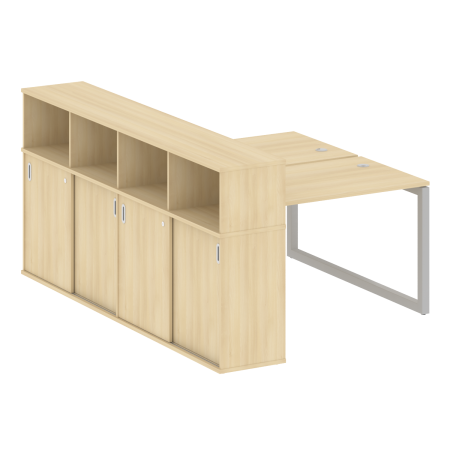 Metal System Quattro Рабочая станция с шкафом-купе на О-образном м/к 50БО.РС-СШК-4.2 Т Акация Лорка/Металл Серый 1610*2332*1098
