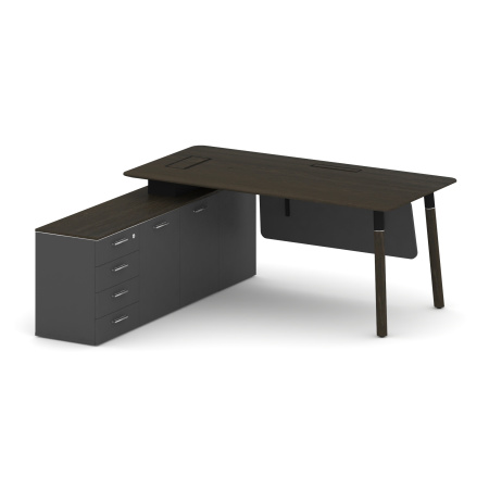 Fresco Стол руководителя FR.SR-18 (L) Дуб Темный/Базальт UM/Металл Черный/Нерж. Сталь 1800*1798*750