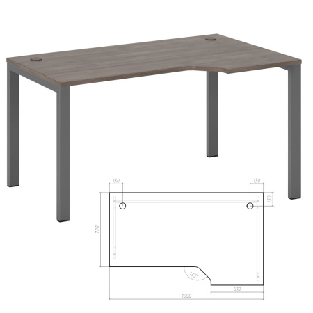 New Line NLN36322734 Стол эргономичный правый на металлоопорах  1500x900x750 дуб шамони темный New Line NLN36322734 Стол эргономичный правый на металлоопорах  1500x900x750 дуб шамони темный