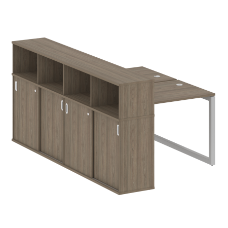 Metal System Quattro Рабочая станция с шкафом-купе на О-образном м/к 50БО.РС-СШК-4.1 Т Вяз Благородный/Металл Серый 1410*2332*1098