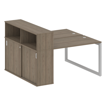 Metal System Quattro Рабочая станция с шкафом-купе на О-образном м/к 50БО.РС-СШК-2.2 Т Вяз Благородный/Металл Серый 1610*1475*1098