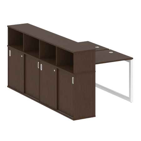 Metal System Quattro Рабочая станция с шкафом-купе на О-образном м/к 50БО.РС-СШК-4.1 Т Венге Цаво/Металл Белый 1410*2332*1098
