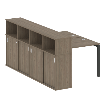 Metal System Quattro Рабочая станция с шкафом-купе на П-образном м/к 50БП.РС-СШК-4.1 Т Вяз Благородный/Металл Антрацит 1410*2332*1098