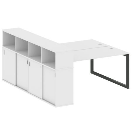 Metal System Quattro Рабочая станция с шкафом-купе на О-образном м/к 50БО.РС-СШК-4.4 Т Белый/Металл Антрацит 2010*2332*1098