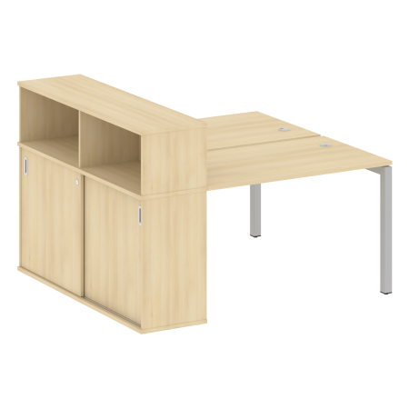 Metal System Quattro Рабочая станция с шкафом-купе на П-образном м/к 50БП.РС-СШК-2.2 Т Акация Лорка/Металл Серый 1610*1475*1098