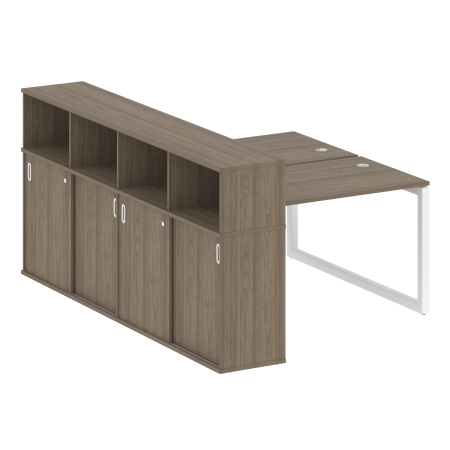 Metal System Quattro Рабочая станция с шкафом-купе на О-образном м/к 50БО.РС-СШК-4.2 Т Вяз Благородный/Металл Белый 1610*2332*1098