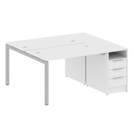 Metal System Quattro Рабочая станция с тумбой на П-образном м/к 50БП.РС-СТП-2.2 Белый/Металл Серый 1612*1475*750