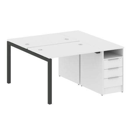 Metal System Quattro Рабочая станция с тумбой на П-образном м/к 50БП.РС-СТП-2.1 Белый/Металл Антрацит 1412*1475*750
