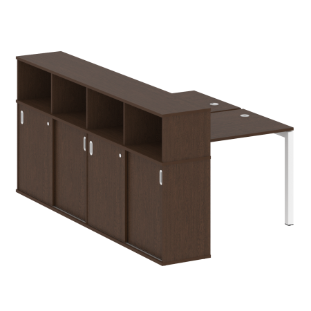 Metal System Quattro Рабочая станция с шкафом-купе на П-образном м/к 50БП.РС-СШК-4.1 Т Венге Цаво/Металл Белый 1410*2332*1098