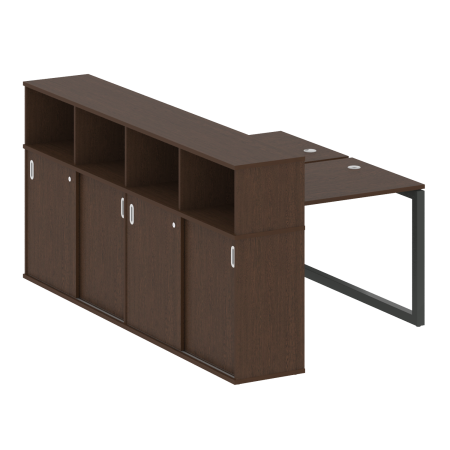 Metal System Quattro Рабочая станция с шкафом-купе на О-образном м/к 50БО.РС-СШК-4.1 Т Венге Цаво/Металл Антрацит 1410*2332*1098