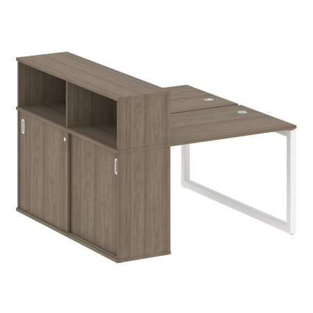 Metal System Quattro Рабочая станция с шкафом-купе на О-образном м/к 50БО.РС-СШК-2.1 Т Вяз Благородный/Металл Белый 1410*1475*1098