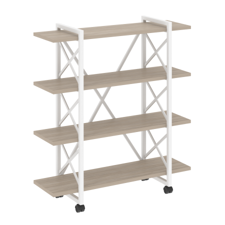 Loft Стеллаж на колесных опорах-4 полки VR.L-MST.K-4.8V Дуб Аттик/Металл Белый 1200*400*1334