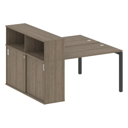 Metal System Quattro Рабочая станция с шкафом-купе на П-образном м/к 50БП.РС-СШК-2.2 Т Вяз Благородный/Металл Антрацит 1610*1475*1098