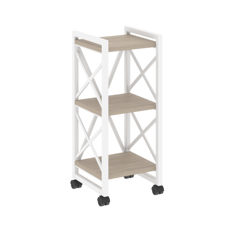Loft Стеллаж на колесных опорах-3 полки VR.L-MST.K-3.4 Дуб Аттик/Металл Белый 400*400*968