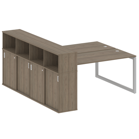 Metal System Quattro Рабочая станция с шкафом-купе на О-образном м/к 50БО.РС-СШК-4.4 Т Вяз Благородный/Металл Серый 2010*2332*1098