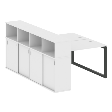 Metal System Quattro Рабочая станция с шкафом-купе на О-образном м/к 50БО.РС-СШК-4.2 Т Белый/Металл Антрацит 1610*2332*1098