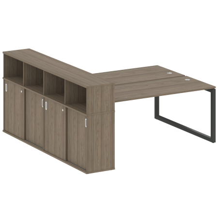 Metal System Quattro Рабочая станция с шкафом-купе на О-образном м/к 50БО.РС-СШК-4.5 Т Вяз Благородный/Металл Антрацит 2210*2332*1098