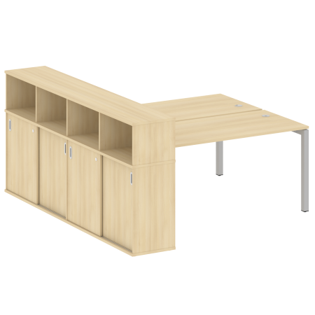 Metal System Quattro Рабочая станция с шкафом-купе на П-образном м/к 50БП.РС-СШК-4.4 Т Акация Лорка/Металл Серый 2010*2332*1098