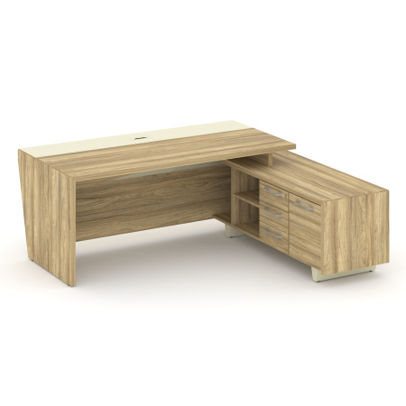 Corner Стол руководителя с тумбой COR.SRT-20 (R) Гикори Песочный/Ваниль/Металл Ваниль 2000*1800*750