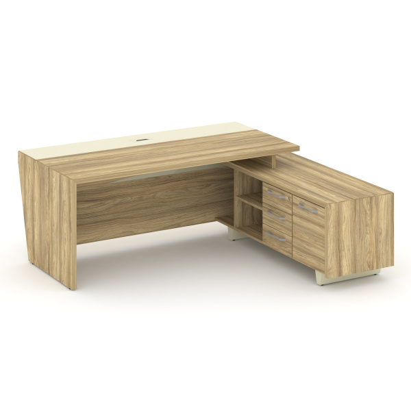 Corner Стол руководителя с тумбой COR.SRT-20 (R) Гикори Песочный/Ваниль/Металл Ваниль 2000*1800*750 Corner Стол руководителя с тумбой COR.SRT-20 (R) Гикори Песочный/Ваниль/Металл Ваниль 2000*1800*750