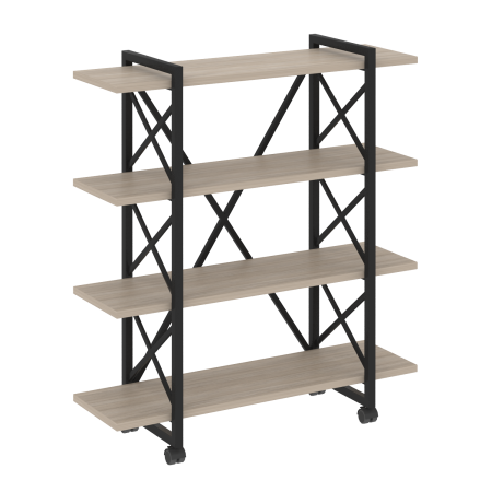 Loft Стеллаж на колесных опорах-4 полки VR.L-MST.K-4.8V Дуб Аттик/Металл Черный 1200*400*1334