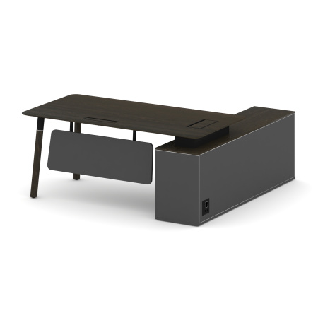 Fresco Стол руководителя FR.SR-18 (L) Дуб Темный/Базальт UM/Металл Черный/Нерж. Сталь 1800*1798*750