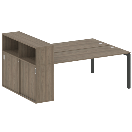 Metal System Quattro Рабочая станция с шкафом-купе на П-образном м/к 50БП.РС-СШК-2.5 Т Вяз Благородный/Металл Антрацит 2210*1475*1098