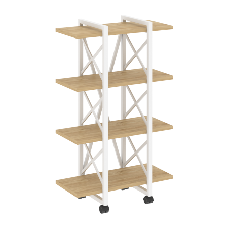 Loft Стеллаж на колесных опорах-4 полки VR.L-MST.K-4.4V Тиквуд Светлый/Металл Белый 800*400*1334