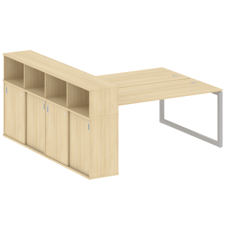 Metal System Quattro Рабочая станция с шкафом-купе на О-образном м/к 50БО.РС-СШК-4.5 Т Акация Лорка/Металл Серый 2210*2332*1098