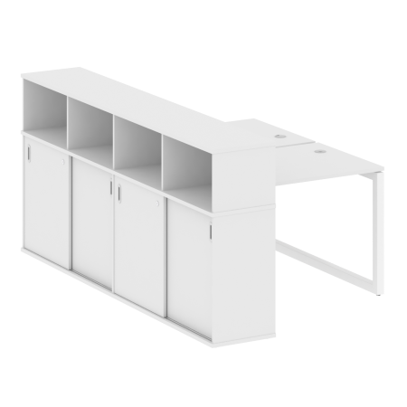 Metal System Quattro Рабочая станция с шкафом-купе на О-образном м/к 50БО.РС-СШК-4.1 Т Белый/Металл Белый 1410*2332*1098