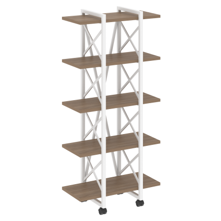 Loft Стеллаж на колесных опорах-5 полок VR.L-MST.K-5.4V Дуб Аризона/Металл Белый 800*400*1704