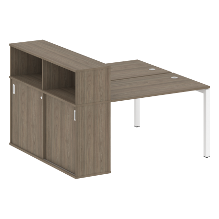 Metal System Quattro Рабочая станция с шкафом-купе на П-образном м/к 50БП.РС-СШК-2.2 Т Вяз Благородный/Металл Белый 1610*1475*1098
