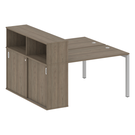 Metal System Quattro Рабочая станция с шкафом-купе на П-образном м/к 50БП.РС-СШК-2.2 Т Вяз Благородный/Металл Серый 1610*1475*1098