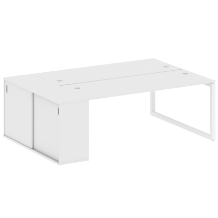 Metal System Quattro Рабочая станция с шкафом-купе на О-образном м/к 50БО.РС-СШК-1.5 Т Белый/Металл Белый 2210*1475*750
