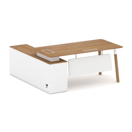 Fresco Стол руководителя FR.SR-18 (R) Дуб Светлый/Белый Бриллиант UM/Металл Белый/Нерж. Сталь 1800*1798*750