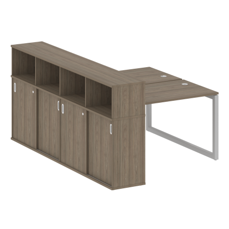 Metal System Quattro Рабочая станция с шкафом-купе на О-образном м/к 50БО.РС-СШК-4.2 Т Вяз Благородный/Металл Серый 1610*2332*1098