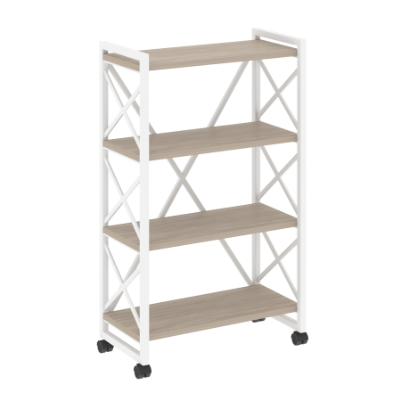 Loft Стеллаж на колесных опорах-4 полки VR.L-MST.K-4.8 Дуб Аттик/Металл Белый 800*400*1334