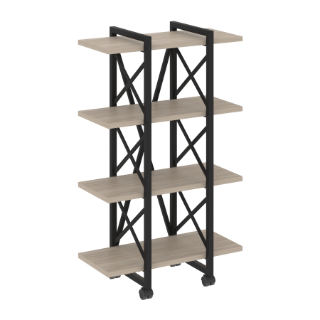 Loft Стеллаж на колесных опорах-4 полки VR.L-MST.K-4.4V Дуб Аттик/Металл Черный 800*400*1334