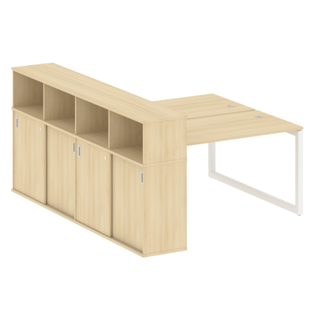 Metal System Quattro Рабочая станция с шкафом-купе на О-образном м/к 50БО.РС-СШК-4.3 Т Акация Лорка/Металл Белый 1810*2332*1098