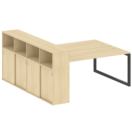 Metal System Quattro Рабочая станция с шкафом-купе на О-образном м/к 50БО.РС-СШК-4.5 Т Акация Лорка/Металл Антрацит 2210*2332*1098