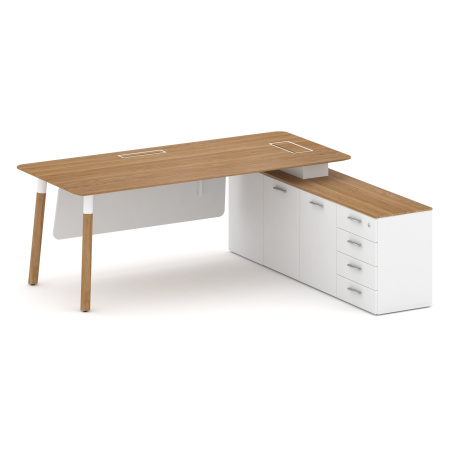 Fresco Стол руководителя FR.SR-20 (R) Дуб Светлый/Белый Бриллиант UM/Металл Белый/Нерж. Сталь 2000*1798*750