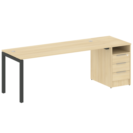 Metal System Quattro Рабочая станция с тумбой на П-образном м/к 50БП.РС-СТП-1.5 Акация Лорка/Металл Антрацит 2212*720*750