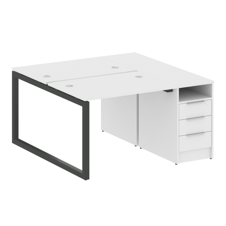 Metal System Quattro Рабочая станция с тумбой на О-образном м/к 50БО.РС-СТП-2.1 Белый/Металл Антрацит 1412*1475*750