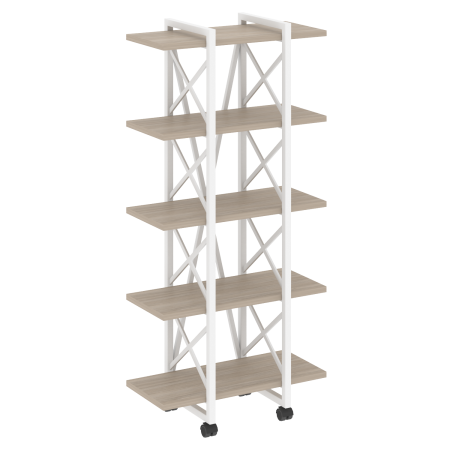 Loft Стеллаж на колесных опорах-5 полок VR.L-MST.K-5.4V Дуб Аттик/Металл Белый 800*400*1704