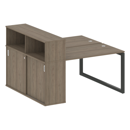 Metal System Quattro Рабочая станция с шкафом-купе на О-образном м/к 50БО.РС-СШК-2.2 Т Вяз Благородный/Металл Антрацит 1610*1475*1098