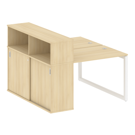 Metal System Quattro Рабочая станция с шкафом-купе на О-образном м/к 50БО.РС-СШК-2.1 Т Акация Лорка/Металл Белый 1410*1475*1098