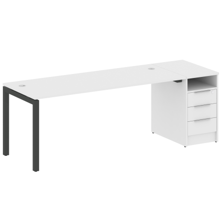 Metal System Quattro Рабочая станция с тумбой на П-образном м/к 50БП.РС-СТП-1.5 Белый/Металл Антрацит 2212*720*750